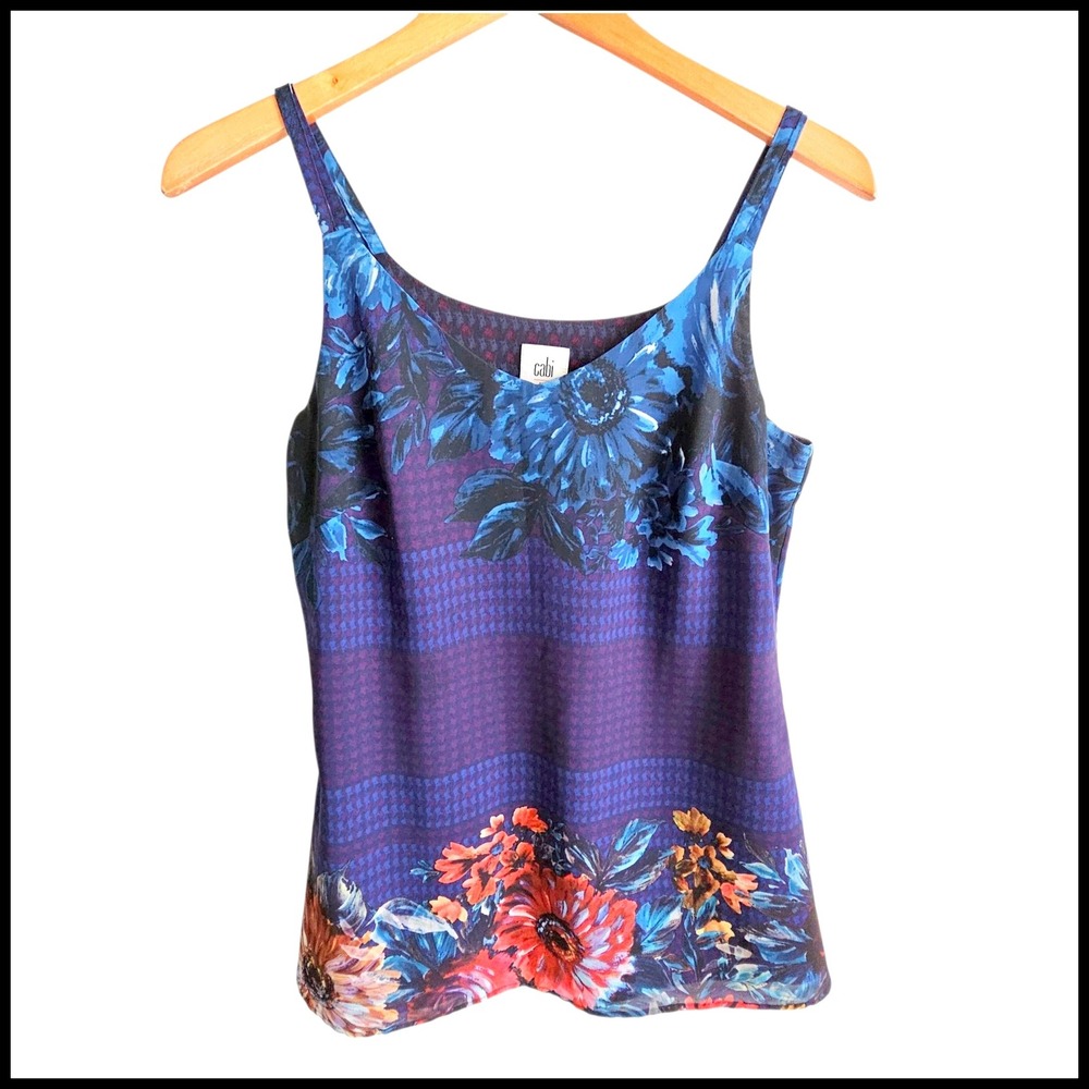 Cabi Floral Tank Top Sleeveless V-Neck Casual Blouse Purple XS Artist